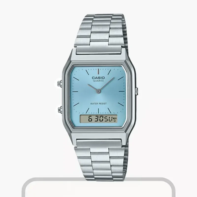 Casio Vintage Dual Time Ice Blue Dial Quartz Watch- AQ-230A-2A1